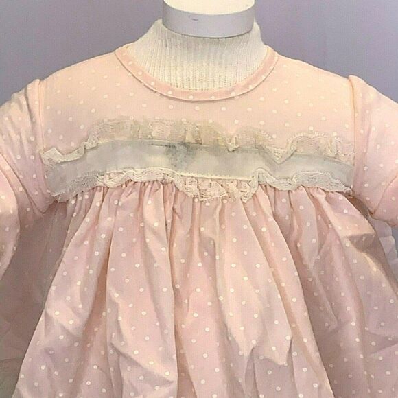 Vintage Newborn Babydoll Bloomers Set Pink Swiss Dot Lace Ruffles Buttons Bow - Picture 2 of 9
